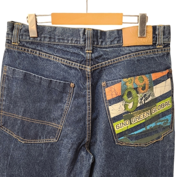 Gino Green Global Jeans Mens 34x31 Blue Vintage Embroidered JNCO Grunge 999 - Picture 3 of 15